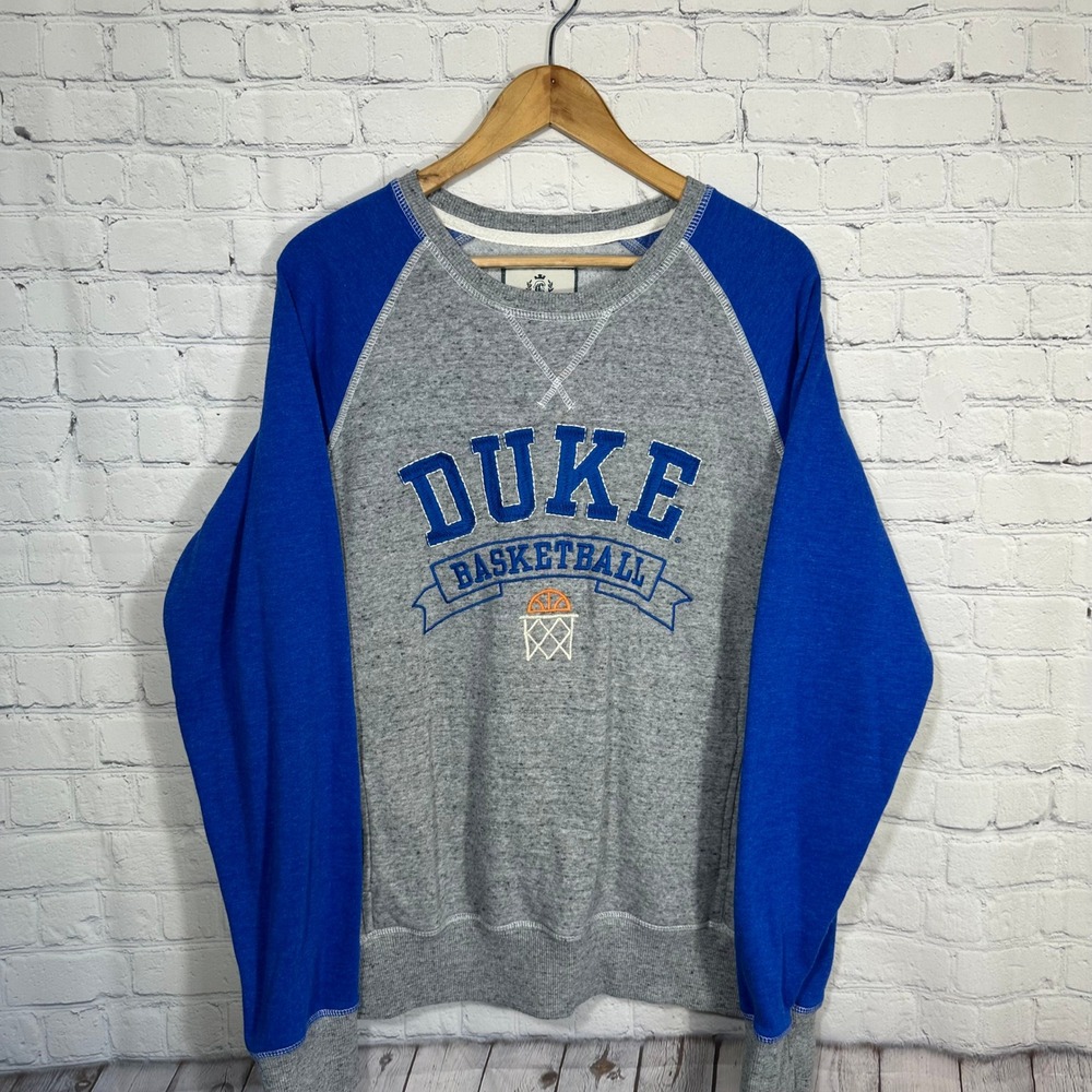 Duke Basketball Sweatshirt Mens Medium Gray Blue Raglan Pullover Pocket